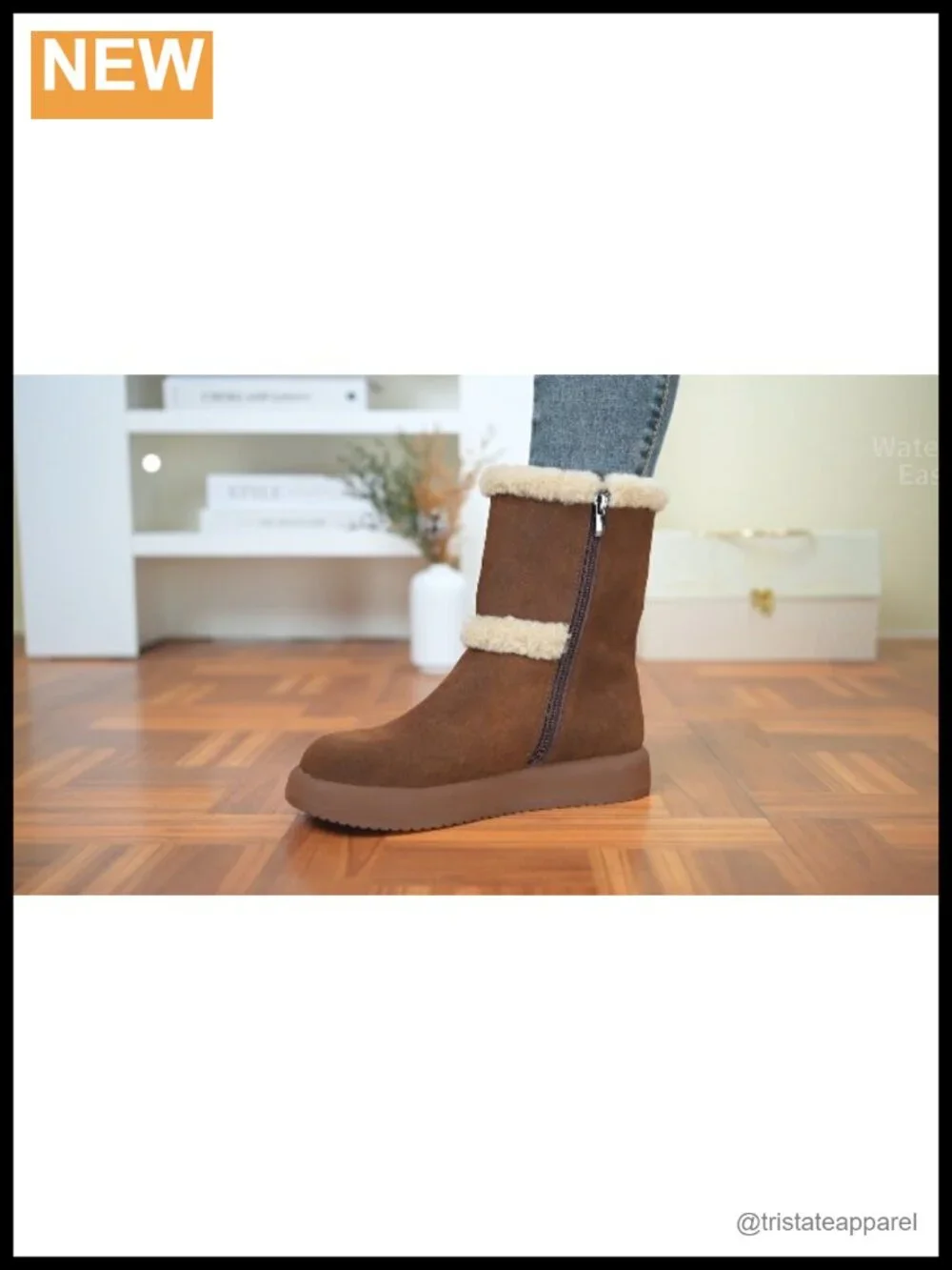 Women's Mid-Calf Snow Boots Fur Lined Pull-On Suede Water Repellent Winter Shoes